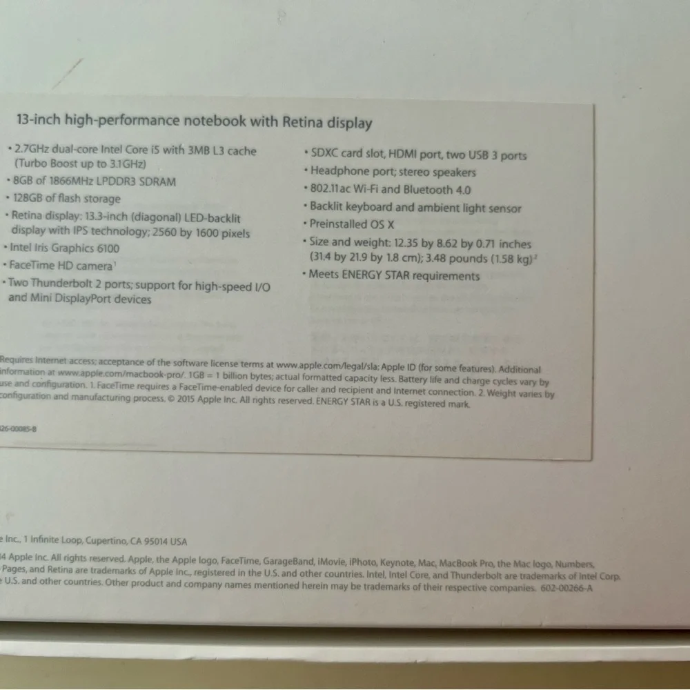 Apple MacBook Pro 13 Box With Original Charger Adapter Never Used​​